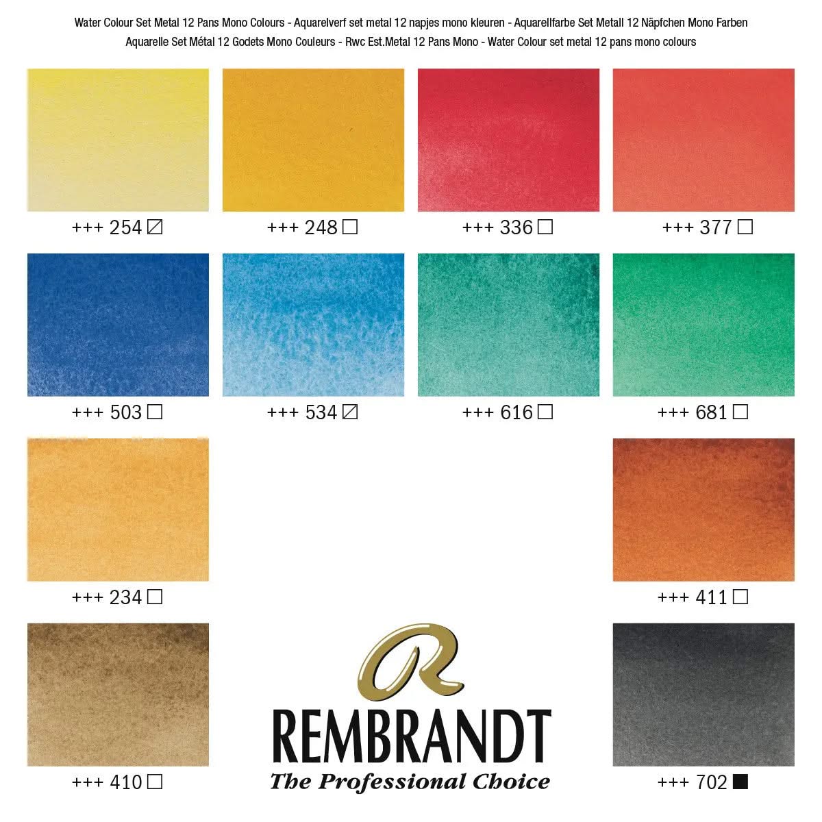 Rembrandt Aquarellfarben-Set im Metalletui mit monopigmentierte Farbauswahl I 12 Näpfchen + Pinsel - Kidis Art