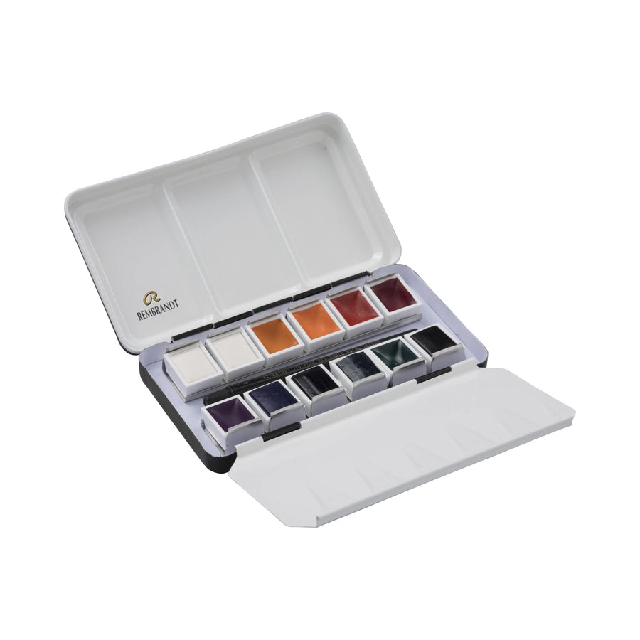 Rembrandt Aquarellfarben-Set im Metalletui zum Mischen mit Deckweiß I 12 Näpfchen + Pinsel