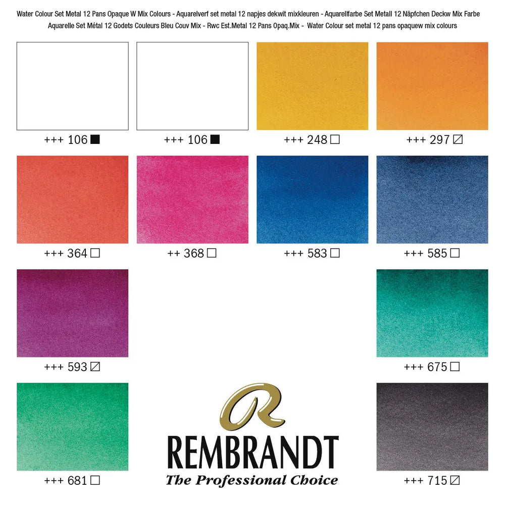 Rembrandt Aquarellfarben-Set im Metalletui zum Mischen mit Deckweiß I 12 Näpfchen + Pinsel Rembrandt
