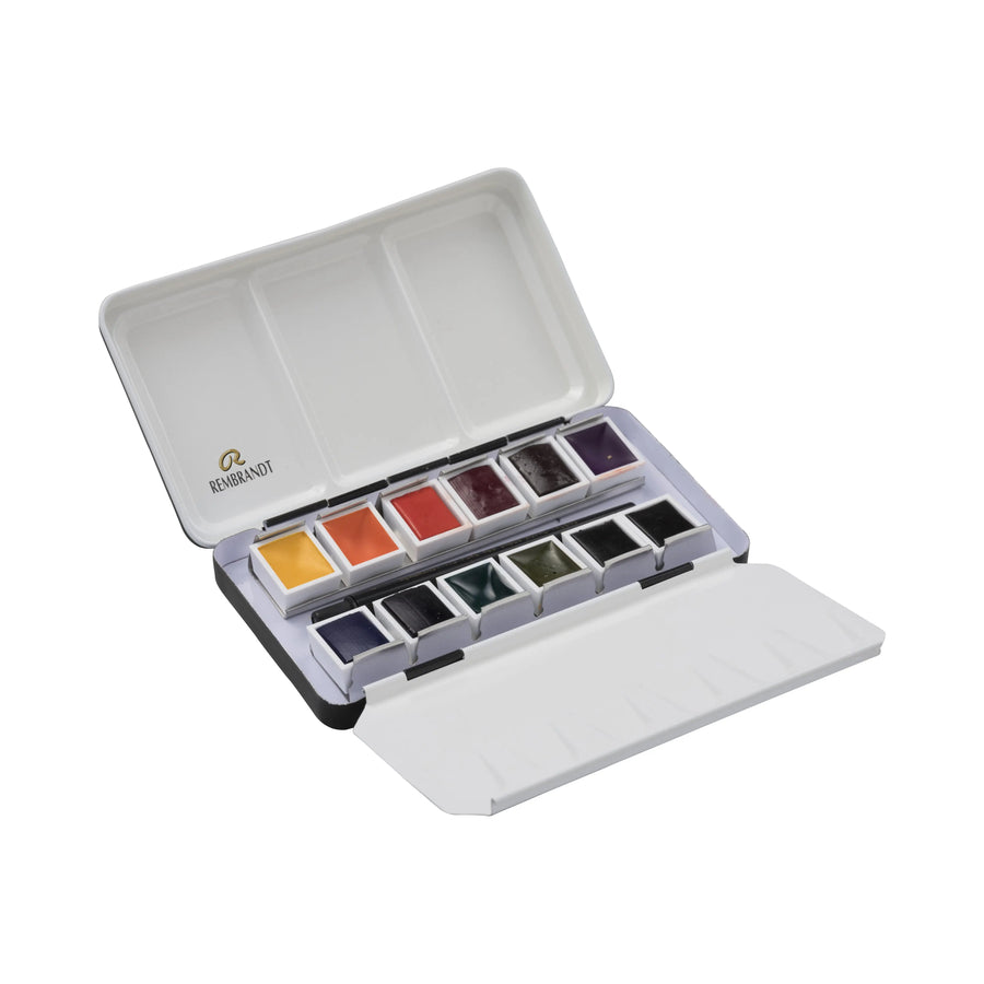 Rembrandt Aquarellfarben-Set im Metalletui zum Mischen mit Oxidschwarz | 12 Näpfchen + Pinsel