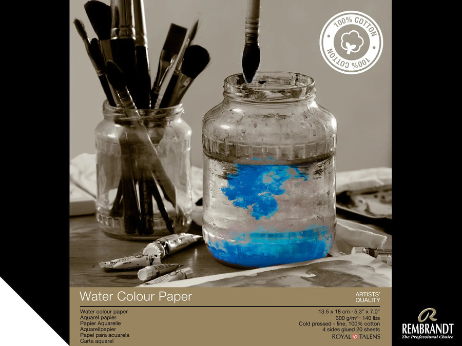 Rembrandt Aquarellpapier (100 % Baumwolle) | 13 x 18 cm, 300 g, 20 Blatt