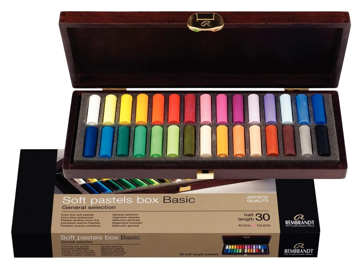 Rembrandt Basis-Set weiche Pastelle im Holzkasten, 30 Pastelle in halber Größe - Kidis Art