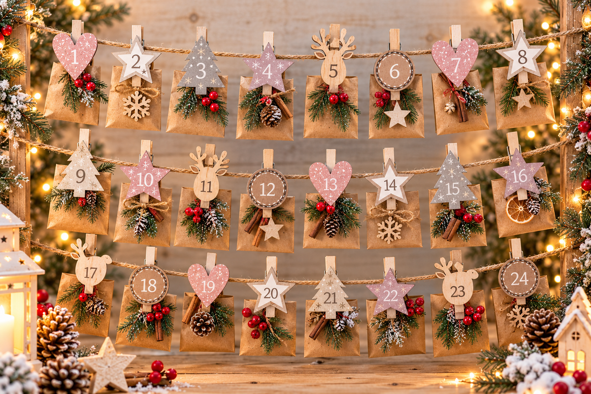 Adventskalender Klammern Pastell