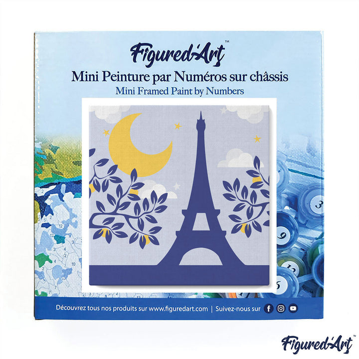 Mini Malen nach Zahlen mit Rahmen 20x20cm - Paris unter dem Mond