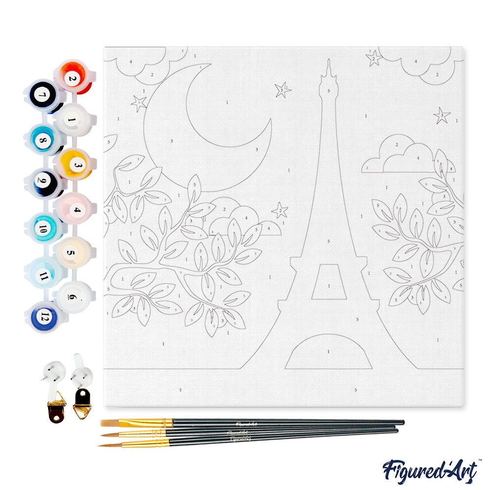 Mini Malen nach Zahlen mit Rahmen 20x20cm - Paris unter dem Mond - Kidis Art