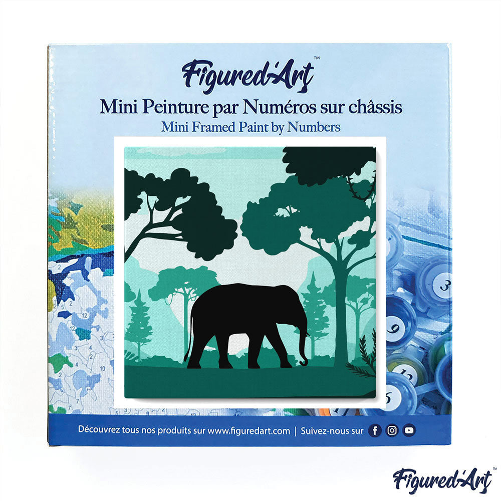 Mini Malen nach Zahlen mit Rahmen 20x20cm - Elefant im grünen Wald - Kidis Art