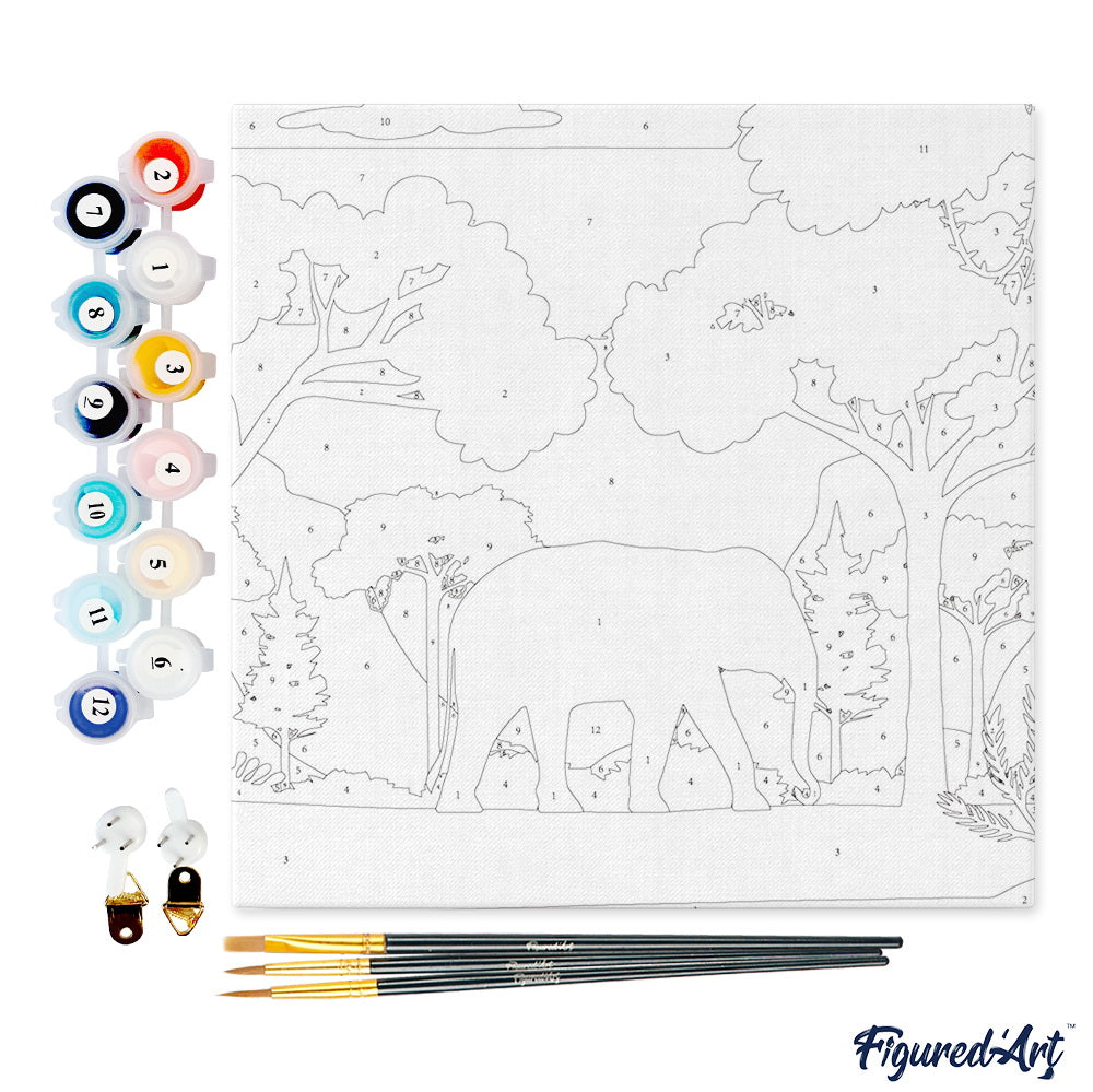 Mini Malen nach Zahlen mit Rahmen 20x20cm - Elefant im grünen Wald - Kidis Art