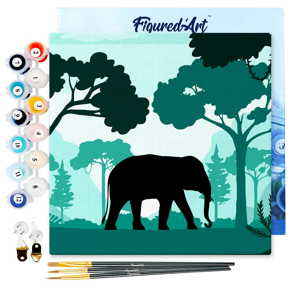 Mini Malen nach Zahlen mit Rahmen 20x20cm - Elefant im grünen Wald - Kidis Art