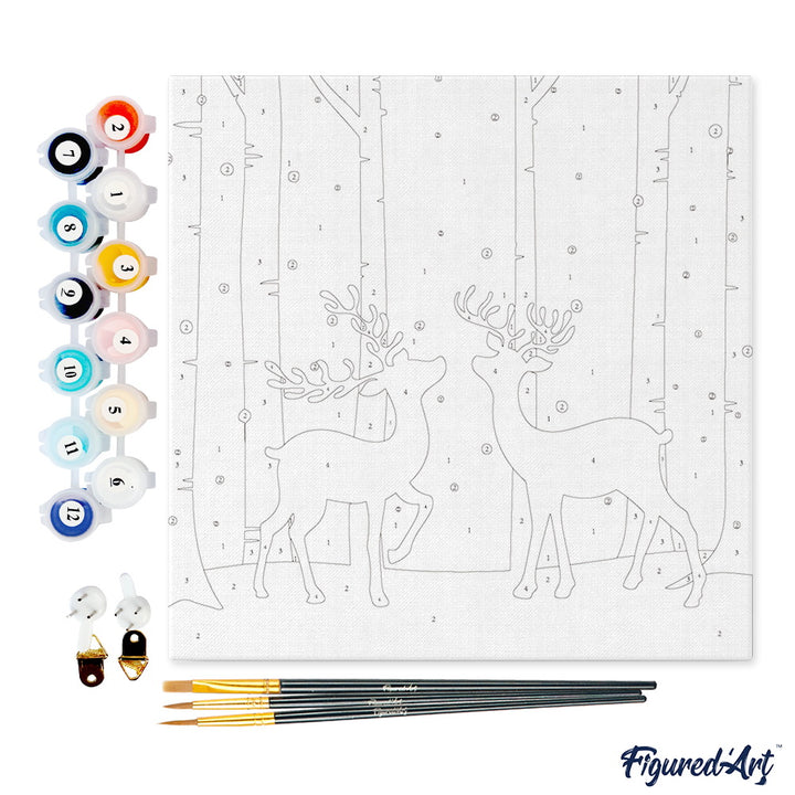 Mini Malen nach Zahlen mit Rahmen 20x20cm - Begegnung mit Hirschen