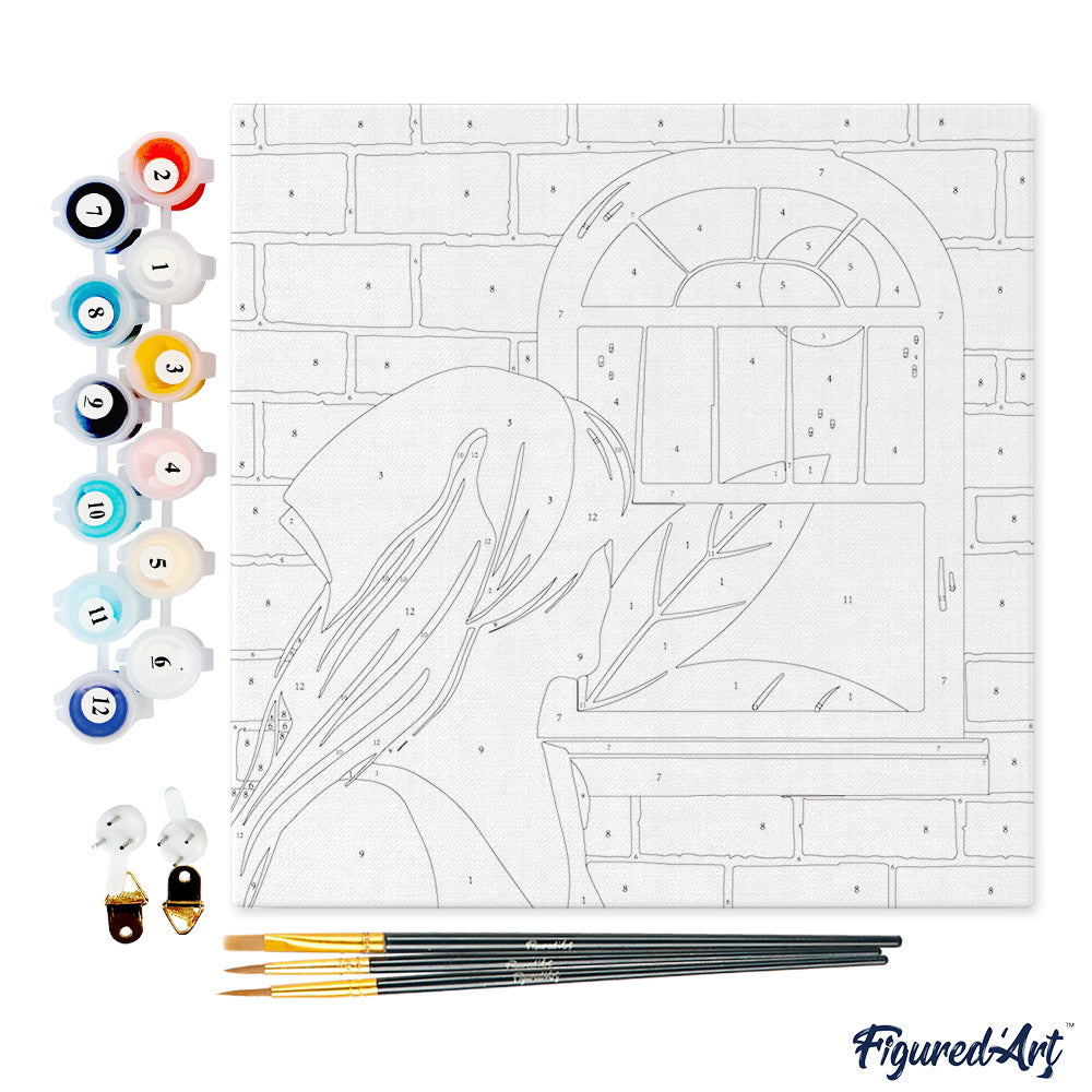 Mini Malen nach Zahlen mit Rahmen 20x20cm - Frau mit Kopftuch