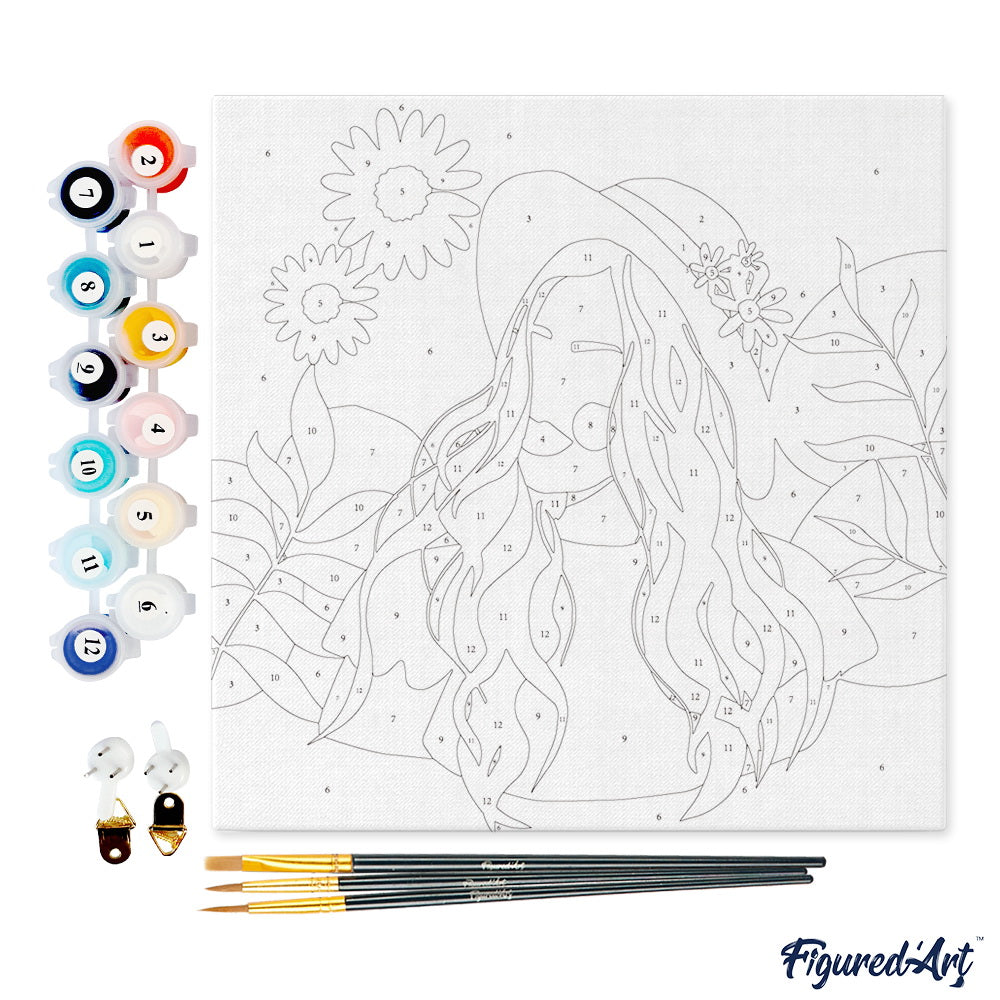 Mini Malen nach Zahlen mit Rahmen 20x20cm - Frau und Gänseblümchen