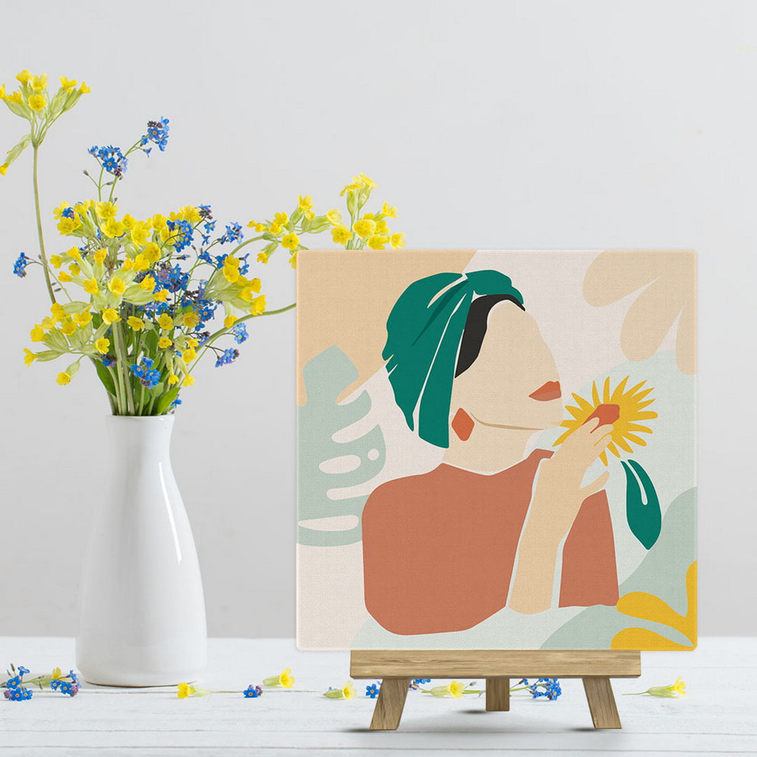 Mini Malen nach Zahlen mit Rahmen 20x20cm - Frau mit grünem Turban - Kidis Art