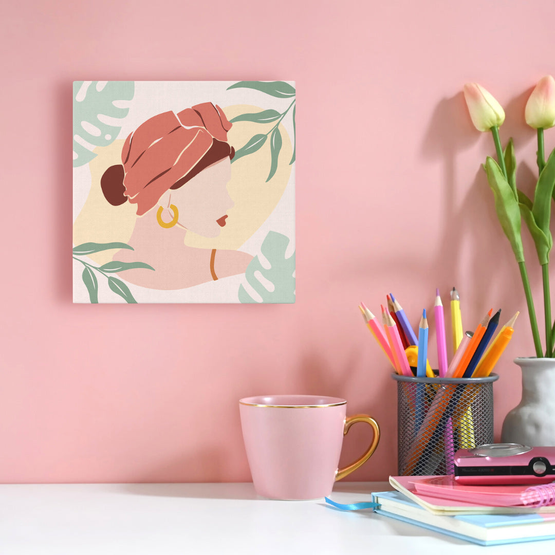 Mini Malen nach Zahlen mit Rahmen 20x20cm - Frau mit einem Turban - Kidis Art