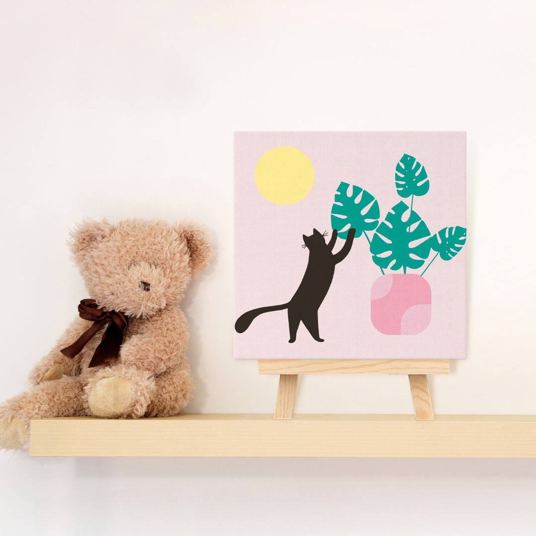Mini Malen nach Zahlen mit Rahmen 20x20cm - Kätzchen und Pflanze in der Sonne - Kidis Art