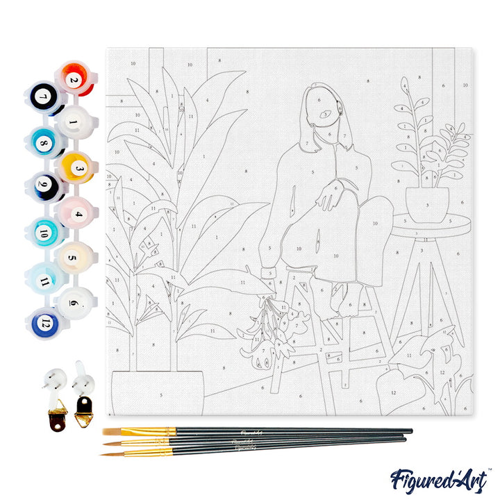 Mini Malen nach Zahlen mit Rahmen 20x20cm - Frau und Strauss