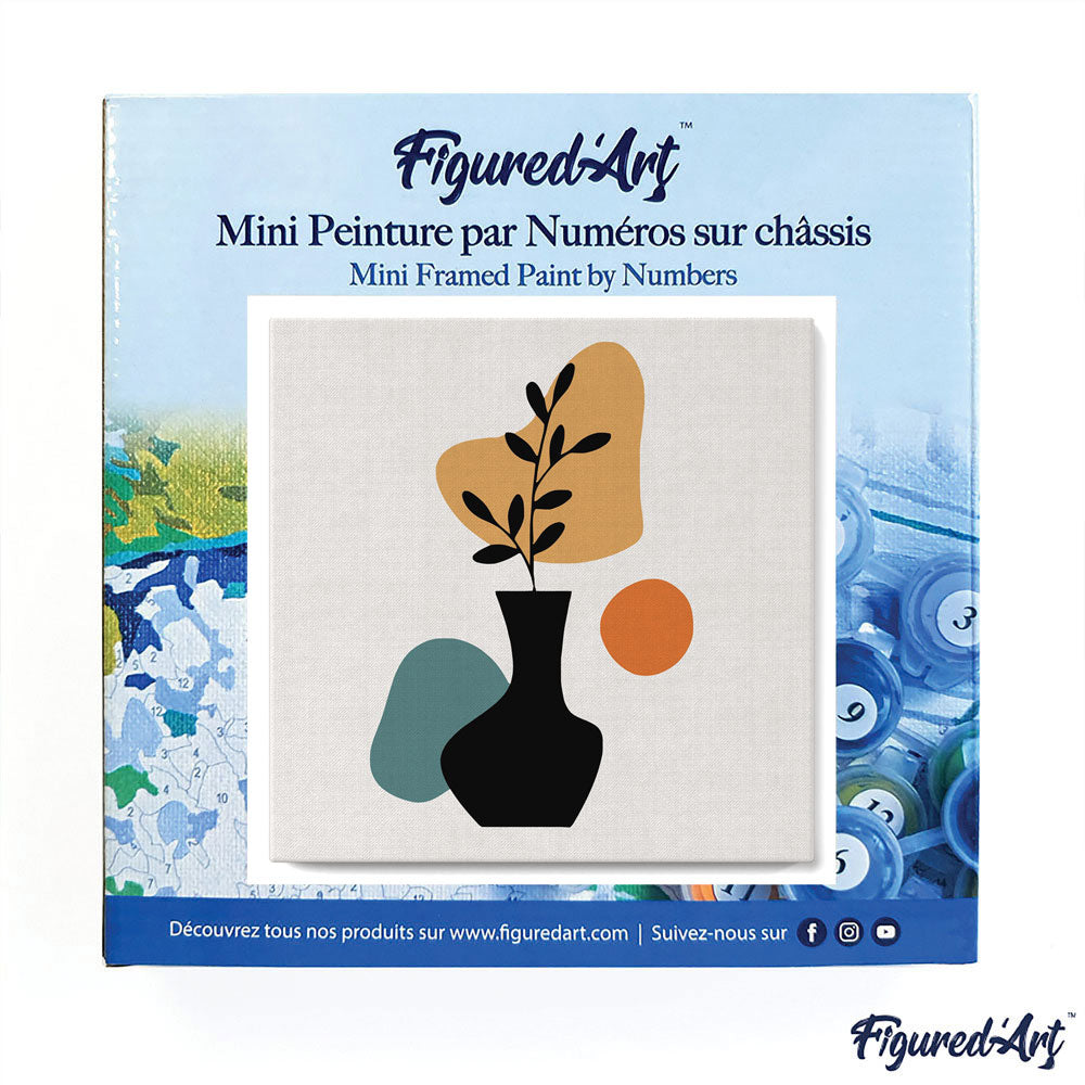 Mini Malen nach Zahlen mit Rahmen 20x20cm - Schwarze Pflanze und Vase - Kidis Art