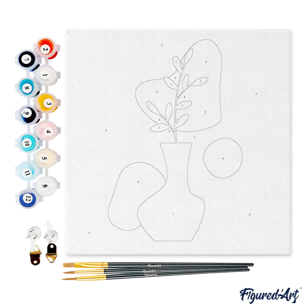 Mini Malen nach Zahlen mit Rahmen 20x20cm - Schwarze Pflanze und Vase - Kidis Art