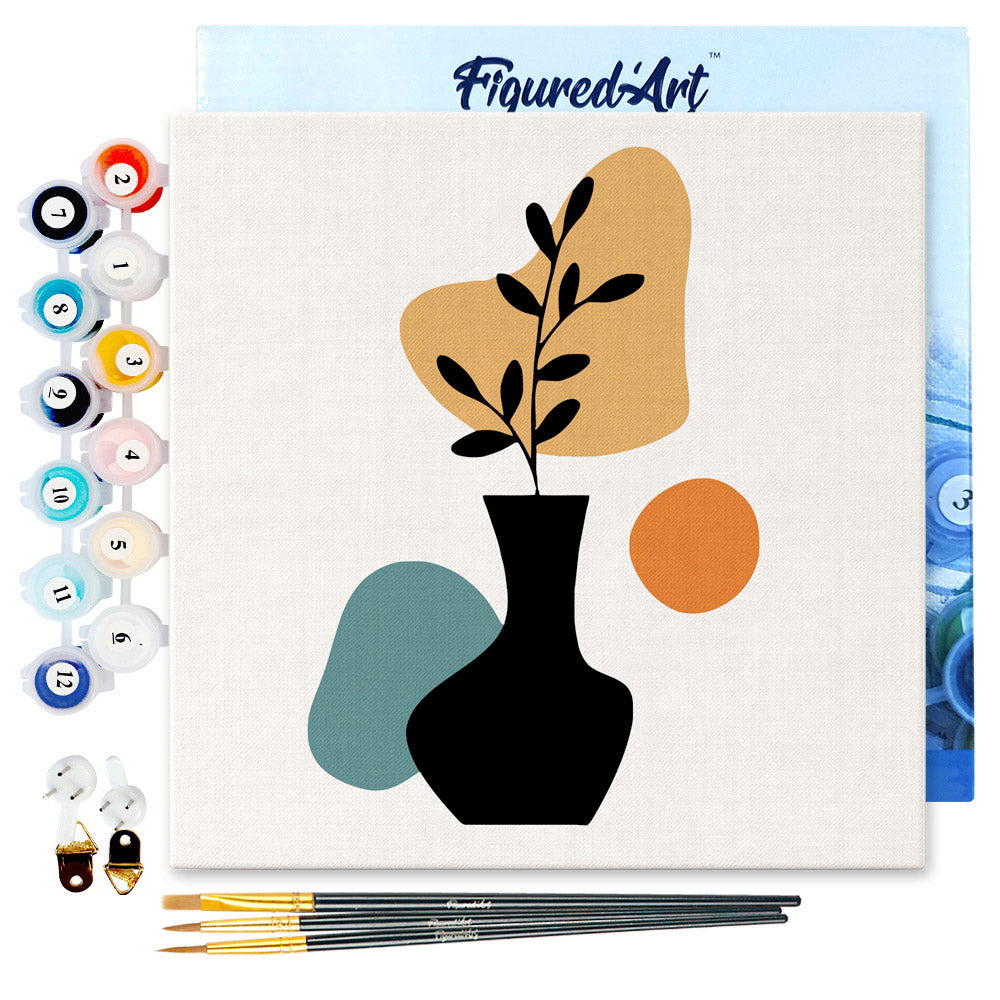Mini Malen nach Zahlen mit Rahmen 20x20cm - Schwarze Pflanze und Vase - Kidis Art