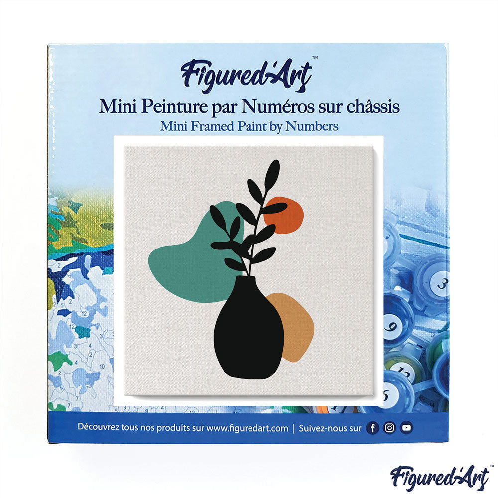 Mini Malen nach Zahlen mit Rahmen 20x20cm - Blaue Pflanze und Vase - Kidis Art