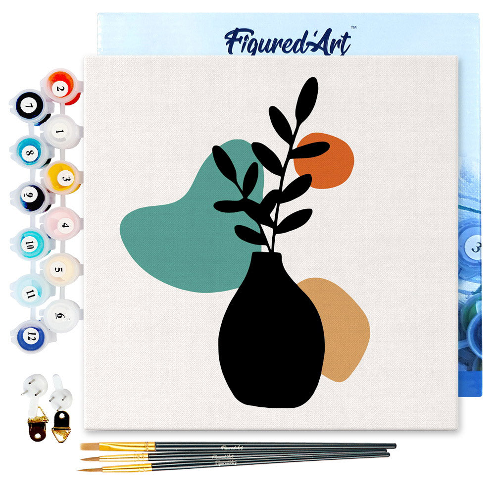 Mini Malen nach Zahlen mit Rahmen 20x20cm - Blaue Pflanze und Vase - Kidis Art