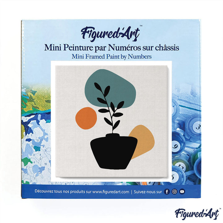 Mini Malen nach Zahlen mit Rahmen 20x20cm - Pflanze und Schwarzer Topf