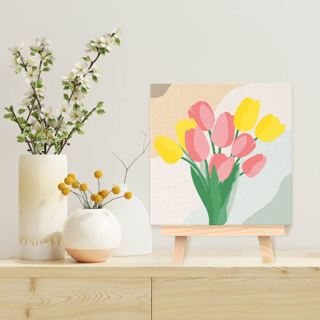 Mini Malen nach Zahlen mit Rahmen 20x20cm - Tulpenstrauss - Kidis Art