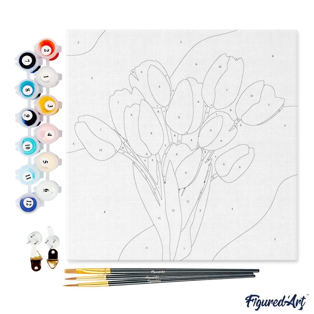 Mini Malen nach Zahlen mit Rahmen 20x20cm - Tulpenstrauss - Kidis Art