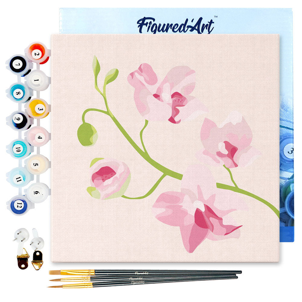 Mini Malen nach Zahlen mit Rahmen 20x20cm - Orchideenzweig - Kidis Art