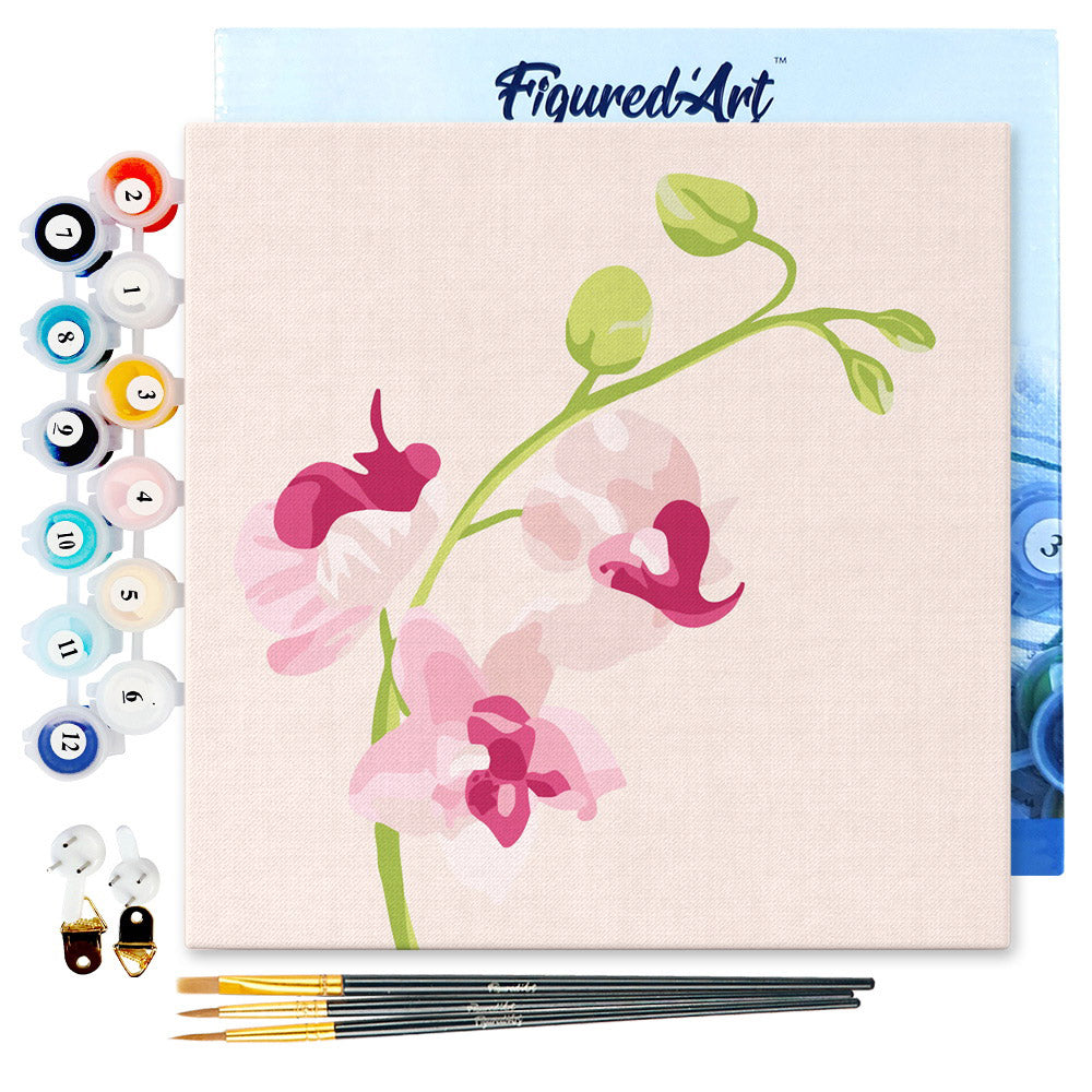 Mini Malen nach Zahlen mit Rahmen 20x20cm - Orchideenzweig 2 - Kidis Art