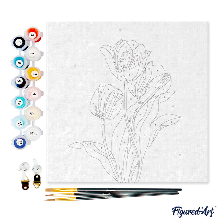 Mini Malen nach Zahlen mit Rahmen 20x20cm - 3 Rosa Tulpen