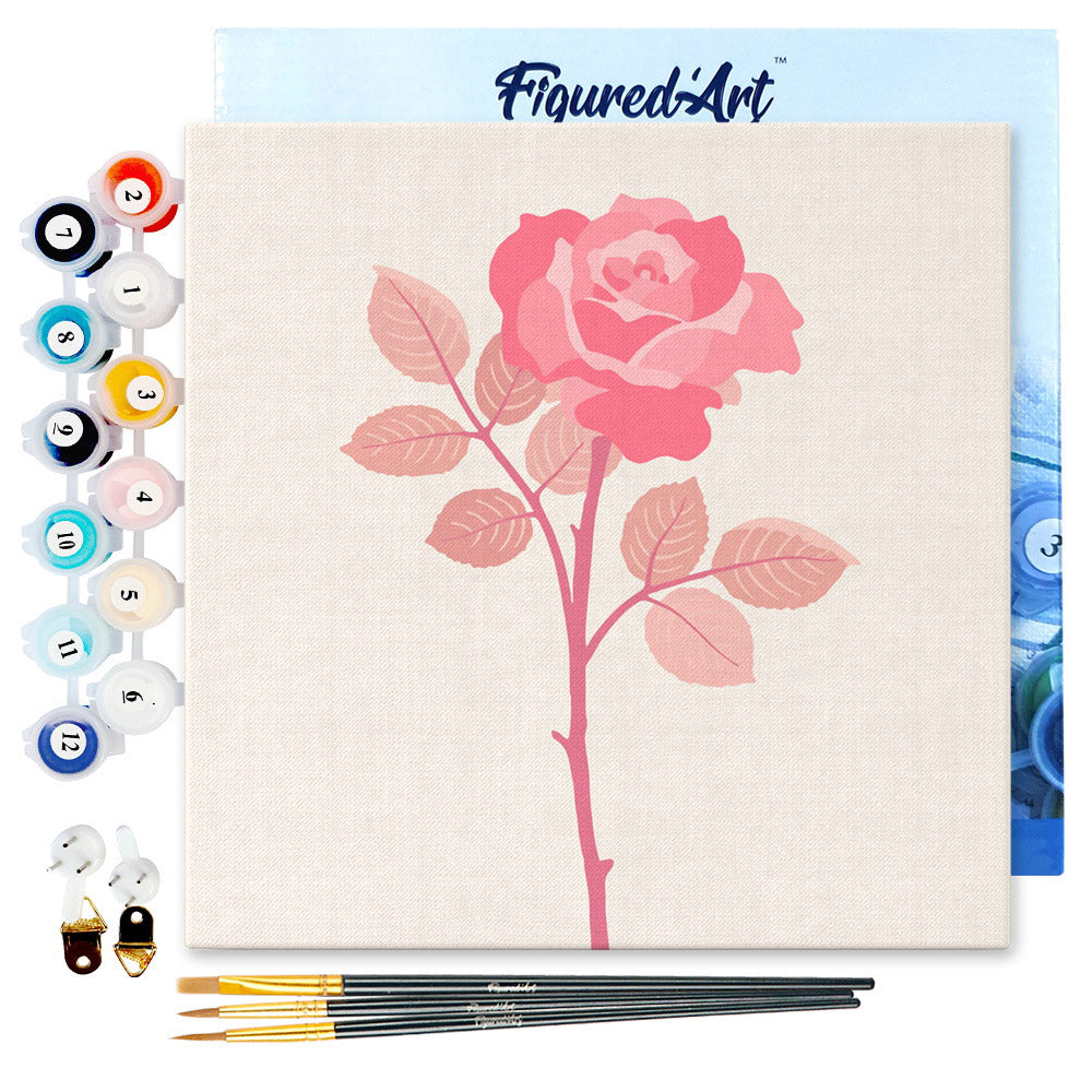 Mini Malen nach Zahlen mit Rahmen 20x20cm - Stengel Rose - Kidis Art