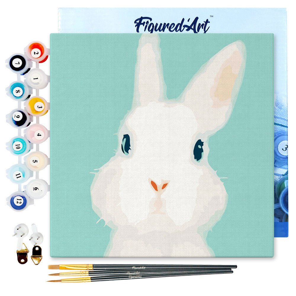 Mini Malen nach Zahlen mit Rahmen 20x20cm - Weisser Hase - Kidis Art