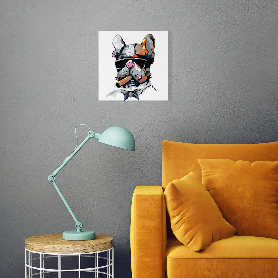 Mini Malen nach Zahlen mit Rahmen 20x20cm - Hund mit Zigarre - Kidis Art