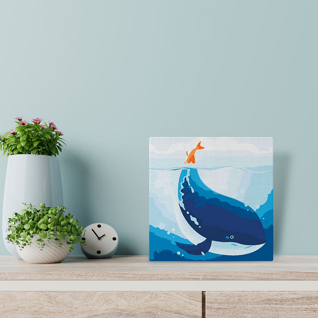 Mini Malen nach Zahlen mit Rahmen 20x20cm - Blauwal - Kidis Art