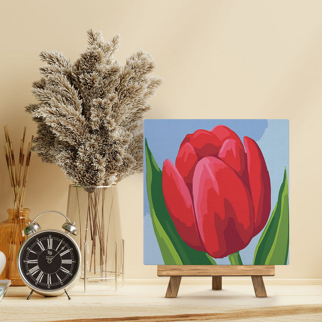 Mini Malen nach Zahlen mit Rahmen 20x20cm - Rote Tulpe - Kidis Art