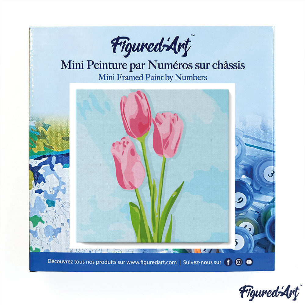 Mini Malen nach Zahlen mit Rahmen 20x20cm - Tulpen und blauer Himmel - Kidis Art