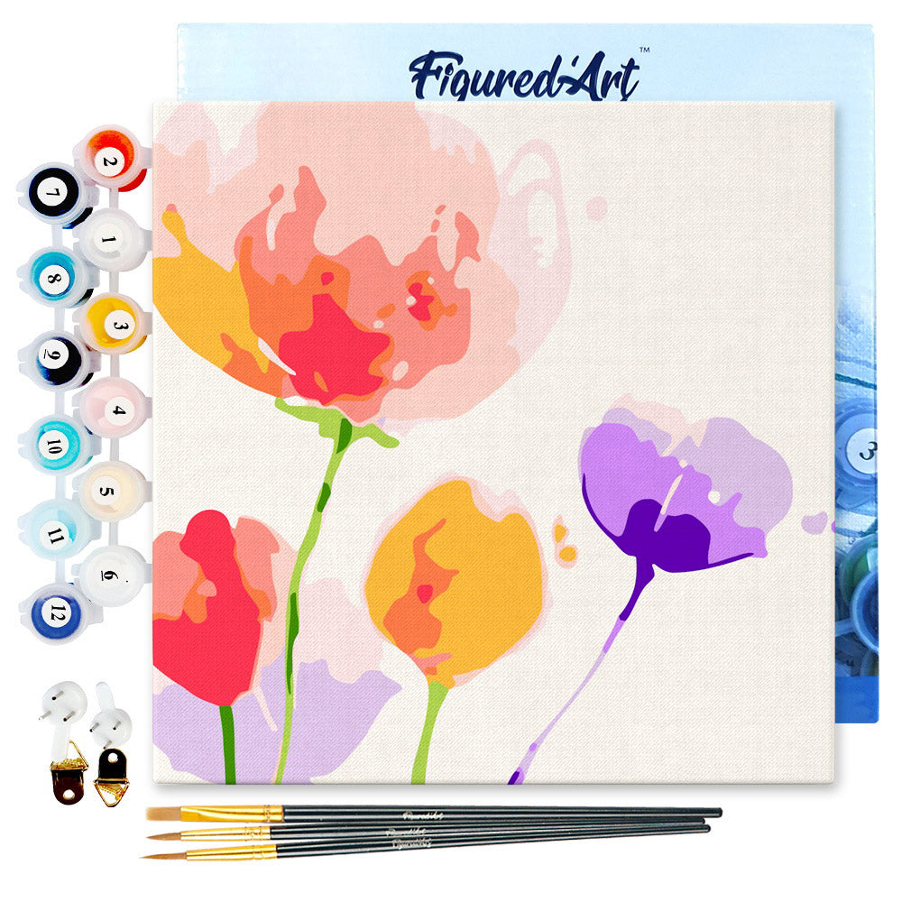 Mini Malen nach Zahlen mit Rahmen 20x20cm - Bunte Blumen - Kidis Art