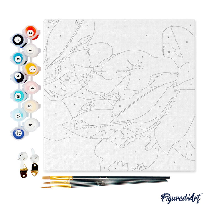 Mini Malen nach Zahlen mit Rahmen 20x20cm - Bläuliche Blumenatmosphäre