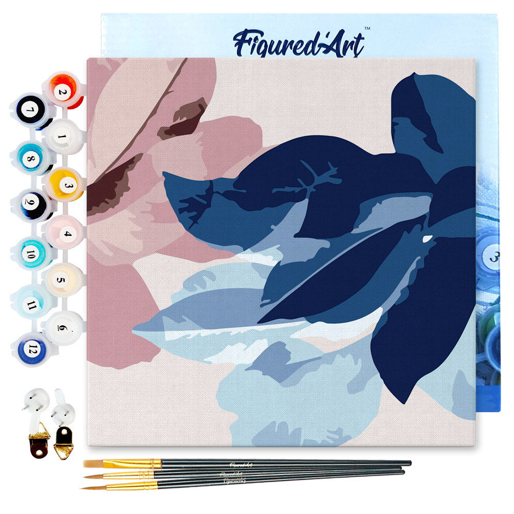 Mini Malen nach Zahlen mit Rahmen 20x20cm - Bläuliche Blumenatmosphäre