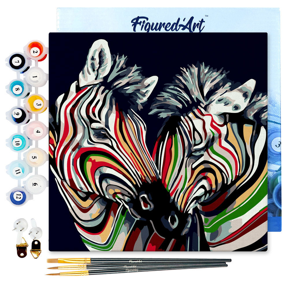 Mini Malen nach Zahlen mit Rahmen 20x20cm - Buntes Zebrapaar - Kidis Art