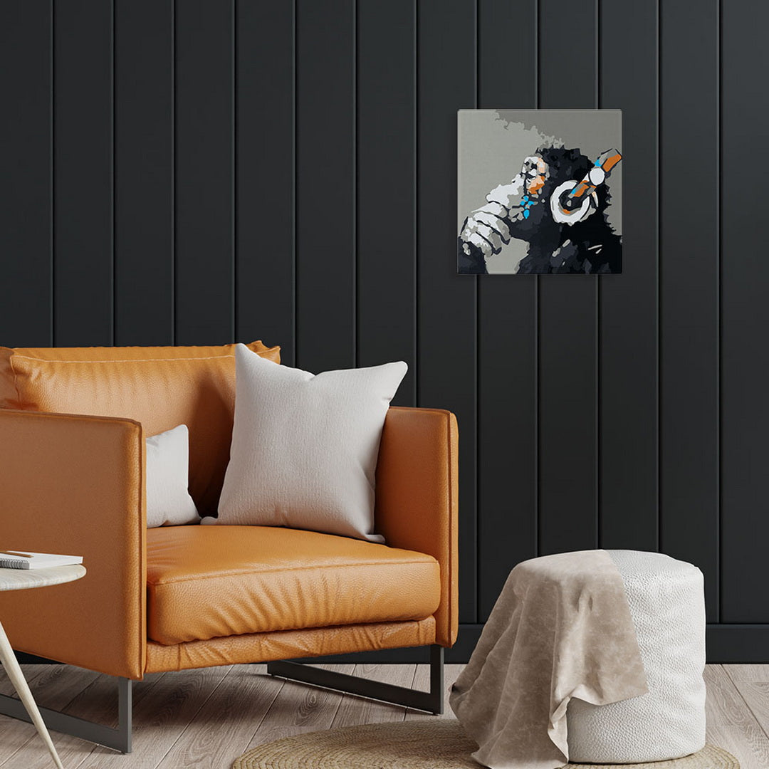 Mini Malen nach Zahlen mit Rahmen 20x20cm - Affe mit Kopfhörer