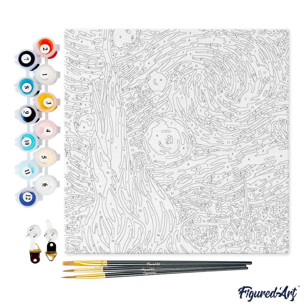 Mini Malen nach Zahlen mit Rahmen 20x20cm - Van Gogh - Sternennacht - Kidis Art