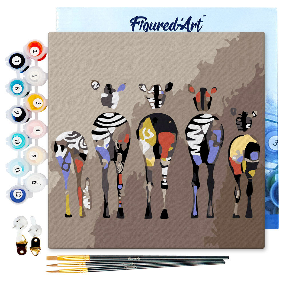 Mini Malen nach Zahlen mit Rahmen 20x20cm - Zebras von Hinten - Kidis Art