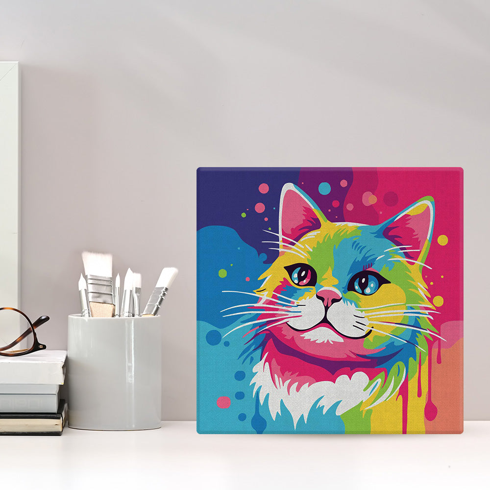 Mini Malen nach Zahlen mit Rahmen 20x20cm - Abstrakte Pop Art Katze - Kidis Art