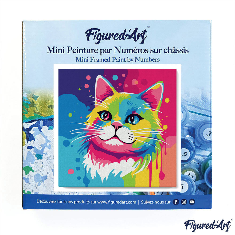 Mini Malen nach Zahlen mit Rahmen 20x20cm - Abstrakte Pop Art Katze - Kidis Art
