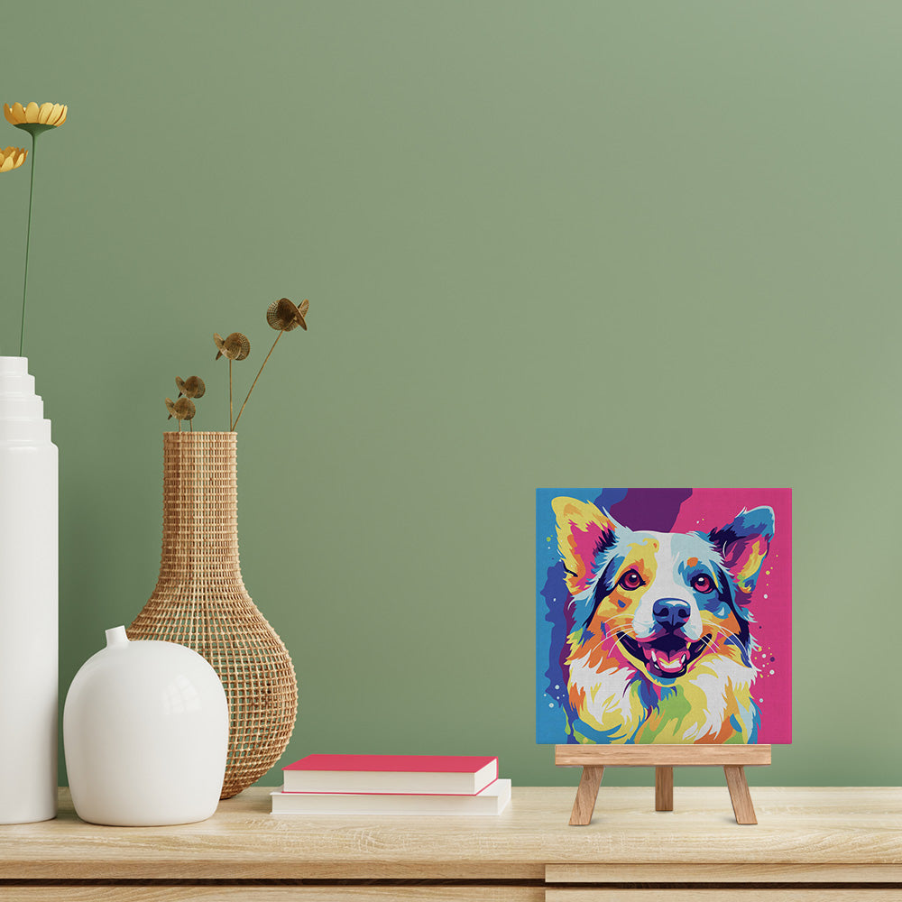 Mini Malen nach Zahlen mit Rahmen 20x20cm - Abstrakter Pop Art Hund - Kidis Art