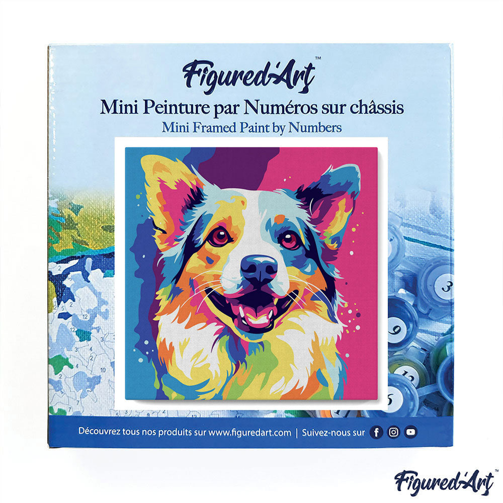 Mini Malen nach Zahlen mit Rahmen 20x20cm - Abstrakter Pop Art Hund - Kidis Art