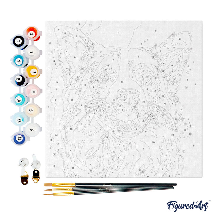 Mini Malen nach Zahlen mit Rahmen 20x20cm - Abstrakter Pop Art Hund