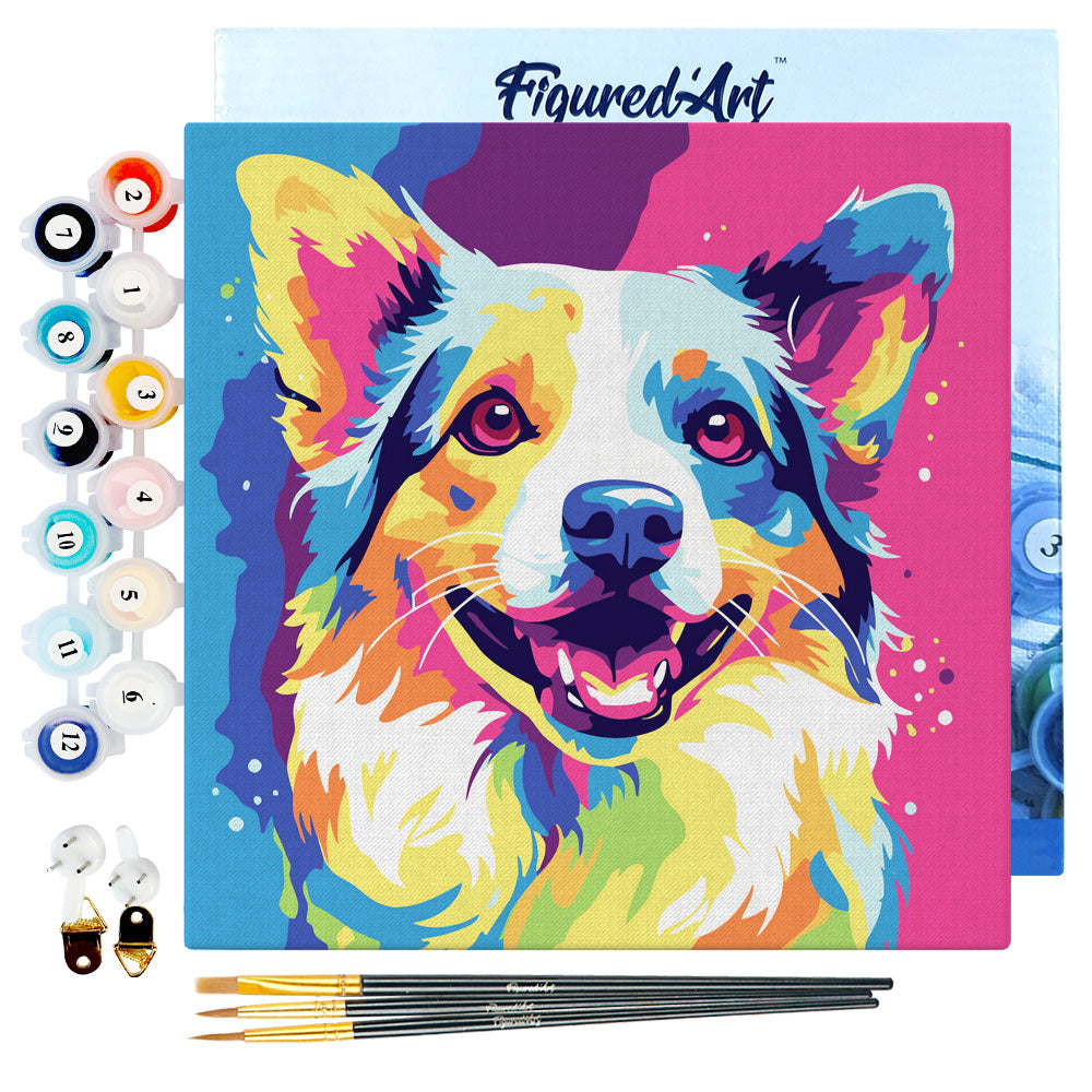 Mini Malen nach Zahlen mit Rahmen 20x20cm - Abstrakter Pop Art Hund - Kidis Art