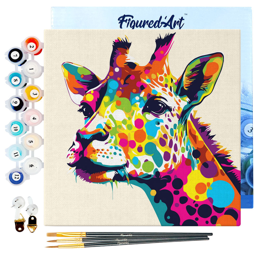 Mini Malen nach Zahlen mit Rahmen 20x20cm - Abstrakte Pop Art Giraffe - Kidis Art
